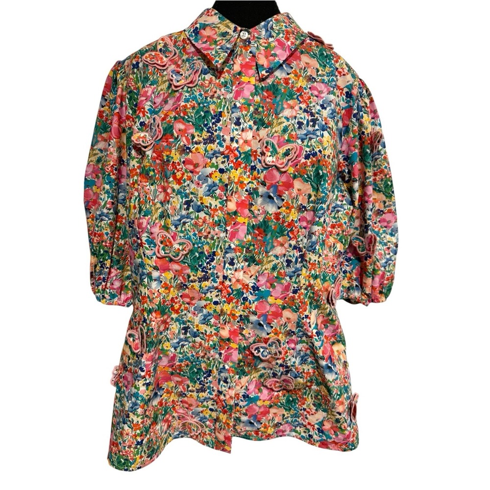 Farm Rio Off-White Peasant Floral Butterflies Blouse Women’s Size Medium NWT
